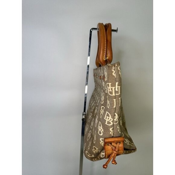 Dooney Bourke Designer Handbag Beige And Brown Canvas Bag With Tassels - Picture 2 of 12